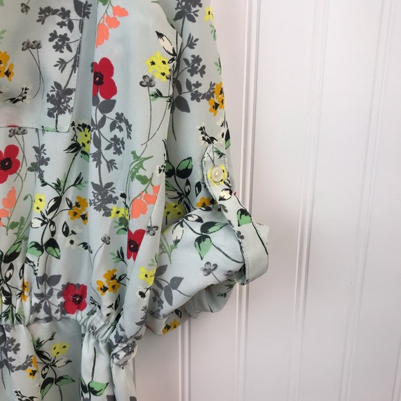 Joe Fresh Green & Red Bright Floral Dress with Roll-Up Sleeves for Spring, SZ L - Picture 7 of 16